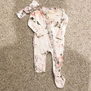POSH PEANUT RUFFLE PAJAMAS & HEADBAND 0-3 MTH